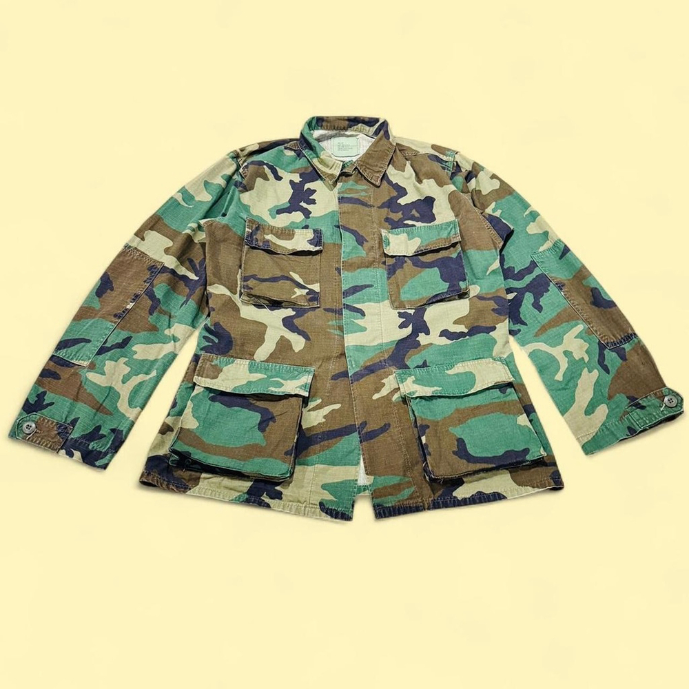1988 U.S. ARMY Military Issued Shirt Woodland Camo Combat Jacket BDU Small Long